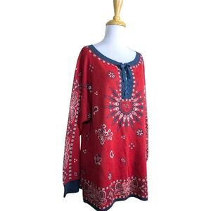 Tasha Polizzi Tunic Sweater Bandana Western Print Lace Up Womens Large Red Blue